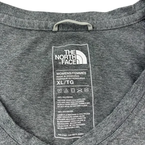 The North Face Women's XL XLARGE Flash Dry Short Sleeve V-Neck Gray W/Front Logo - Picture 4 of 16